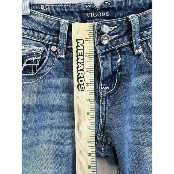 Vigoss Medium‎ Wash Straight Leg The Chelsea Capri Embroidered Studded Size 7/8 - Picture 4 of 10